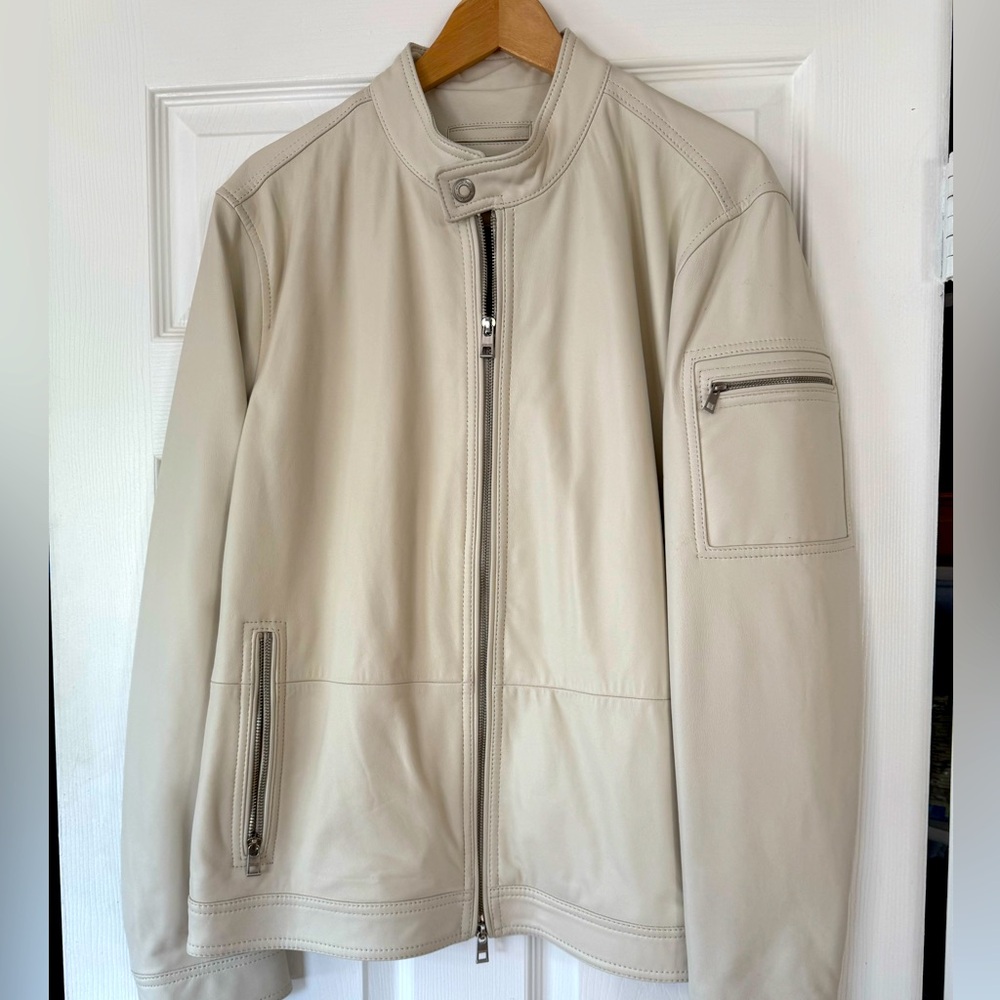 Michael Kors off white Leather Jacket. Men’s Large   Brand New without tags.